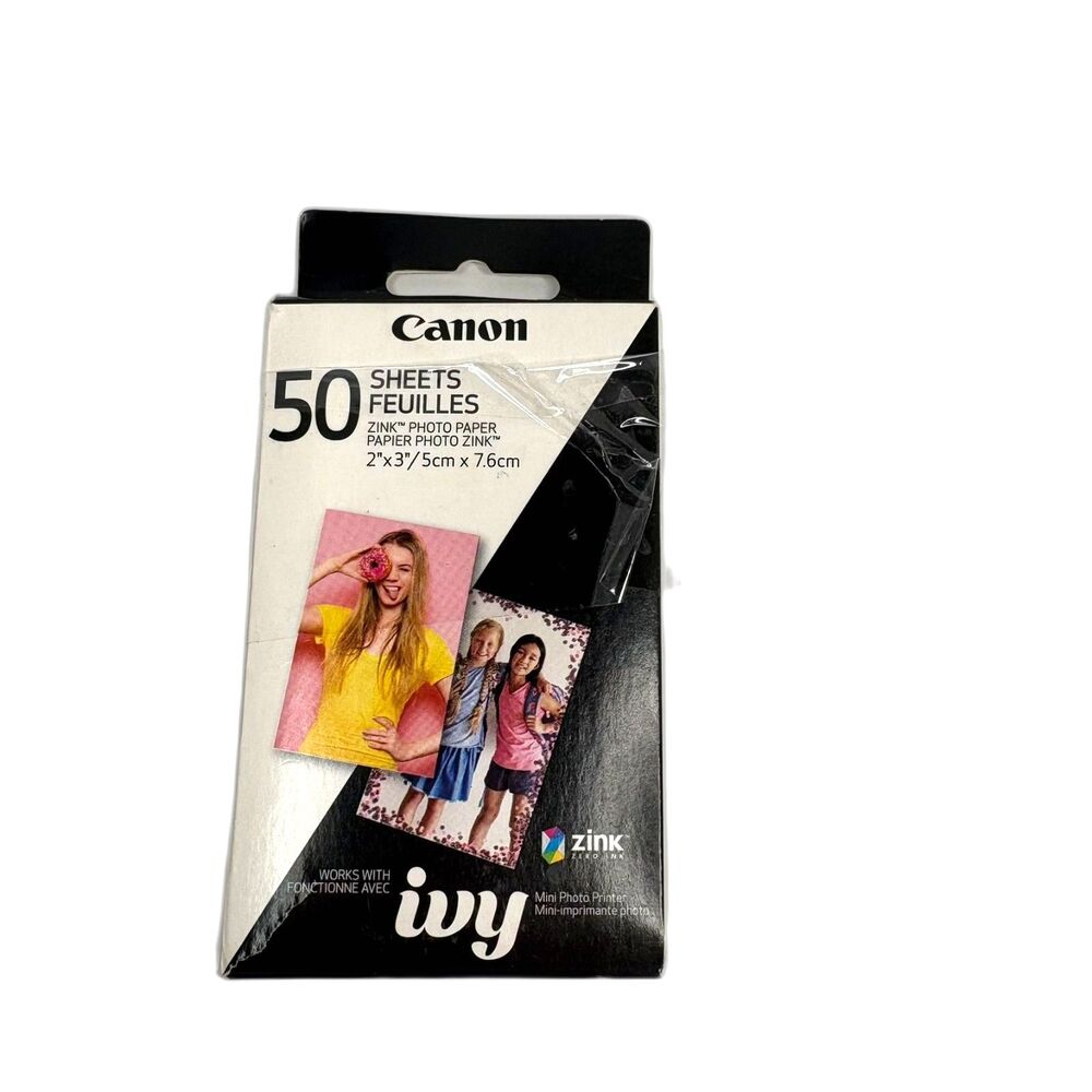 Canon 50 Sticky Back Photo Sheets Zink Photo Paper 2 x 3 for Canon Ivy NEW